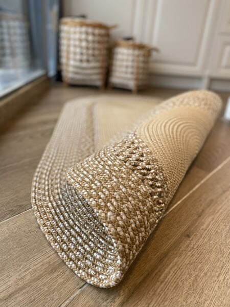 Milda 105 Jüt Hasırlı El Örgüsü Çift Taraflı Kilim Oval Jüt Halı