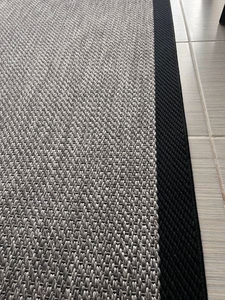 Türkmen Halı Siesta 1505 Siyah Bordürlü Gri Sisal Halı Bordürlü Kolay Temizlenen Hasır Yolluk