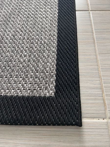 Türkmen Halı Siesta 1505 Siyah Bordürlü Gri Sisal Halı Bordürlü Kolay Temizlenen Hasır Yolluk