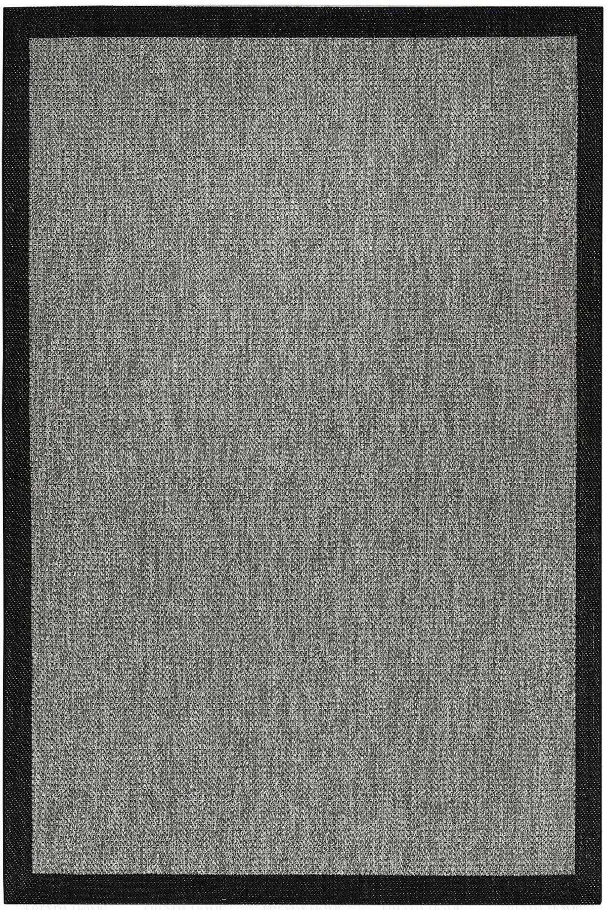 Türkmen Halı Siesta 1505 Siyah Bordürlü Gri Sisal Halı Bordürlü Kolay Temizlenen Hasır Yolluk