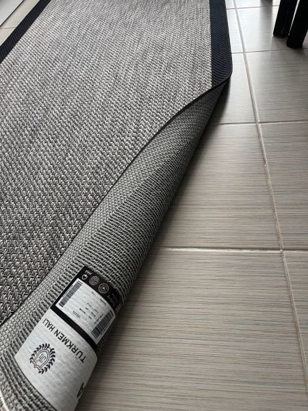 Türkmen Halı Siesta 1505 Siyah Bordürlü Gri Sisal Halı Bordürlü Kolay Temizlenen Hasır Yolluk