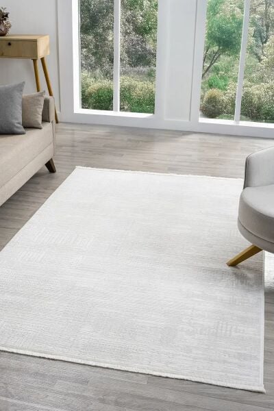 Seyran Halı Sahra 15503 Kemik Akrilik Pamuk Taban Modern Salon Koridor Halısı Yolluk