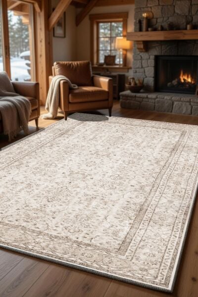 Drom Pamuk Dokuma Taban Kaymaz Şönil Makinede Yıkanabilir Kilim Bej Vintage Salon Yatak Odası Mutfak Koridor Yolluk Halı