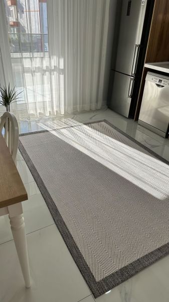 Türkmen Halı Siesta 1504 Antrasit Bordürlü Beyaz Sisal Halı Bordürlü Kolay Temizlenen Hasır Yolluk
