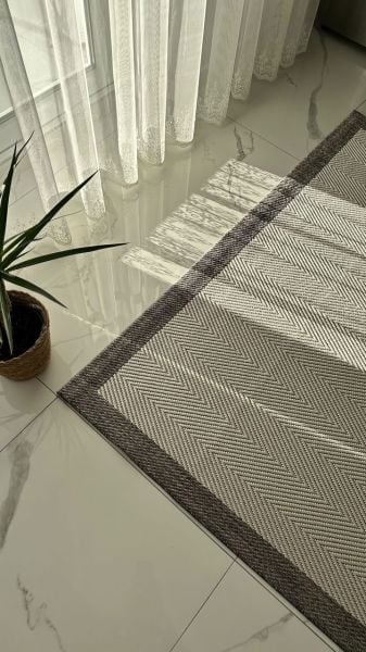 Türkmen Halı Siesta 1504 Antrasit Bordürlü Beyaz Sisal Halı Bordürlü Kolay Temizlenen Hasır Yolluk