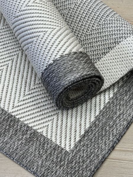 Türkmen Halı Siesta 1504 Antrasit Bordürlü Beyaz Sisal Halı Bordürlü Kolay Temizlenen Hasır Yolluk