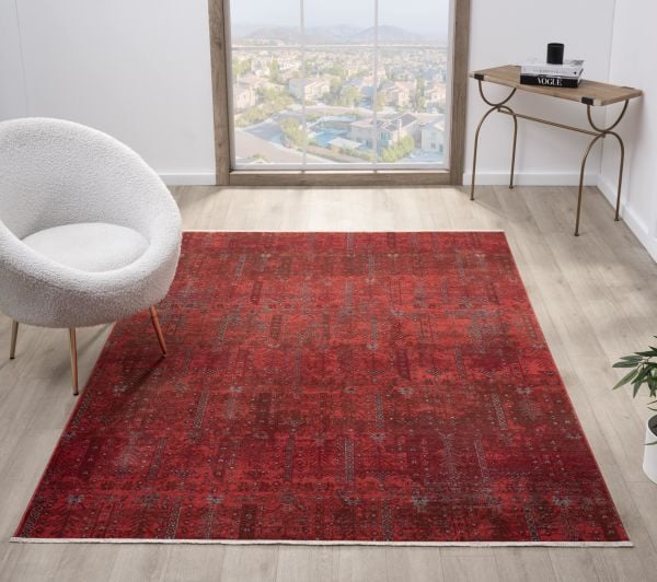 Seyran Asır 0258 Bordo Salon Halısı Yolluk Yumuşak Tuşeli Modern Dokuma Makine Halısı