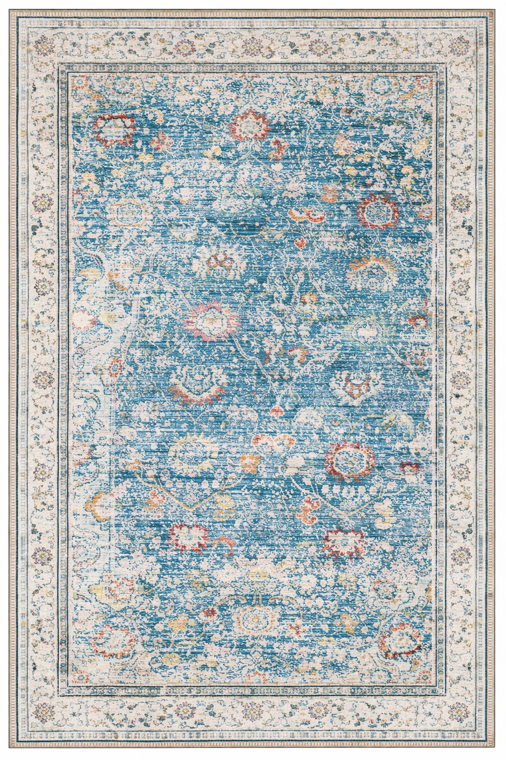 Drom Pamuk Dokuma Taban Kaymaz Şönil Makinede Yıkanabilir Kilim Eskitme Vintage Mavi Salon Yatak Odası Mutfak Koridor Yolluk Halı