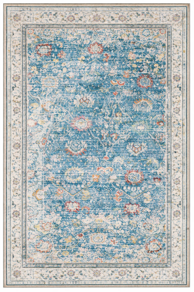 Drom Pamuk Dokuma Taban Kaymaz Şönil Makinede Yıkanabilir Kilim Eskitme Vintage Mavi Salon Yatak Odası Mutfak Koridor Yolluk Halı
