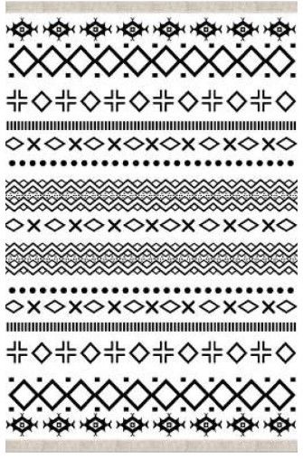 Halımax Dara 186 Yıkanabilir Kaymaz Dokuma Tabanlı Etnik Desenli Beyaz Modern Halı 100x300