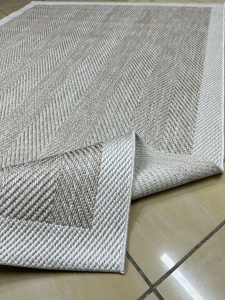 Türkmen Halı Siesta 1503 Krem Bordürlü Bej Sisal Halı Bordürlü Kolay Temizlenen Hasır Yolluk