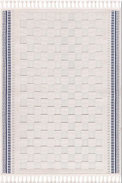 Crea Halı Platon 1752AK Beyaz Mavi Bukle Modern Yumuşak Dokulu Halı My Crea Home