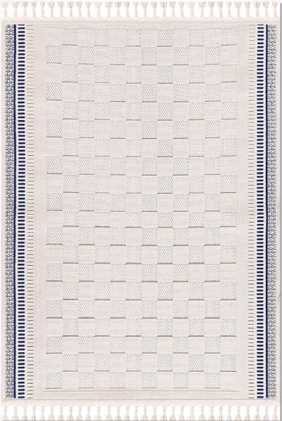 Crea Halı Platon 1752AK Beyaz Mavi Bukle Modern Yumuşak Dokulu Halı My Crea Home