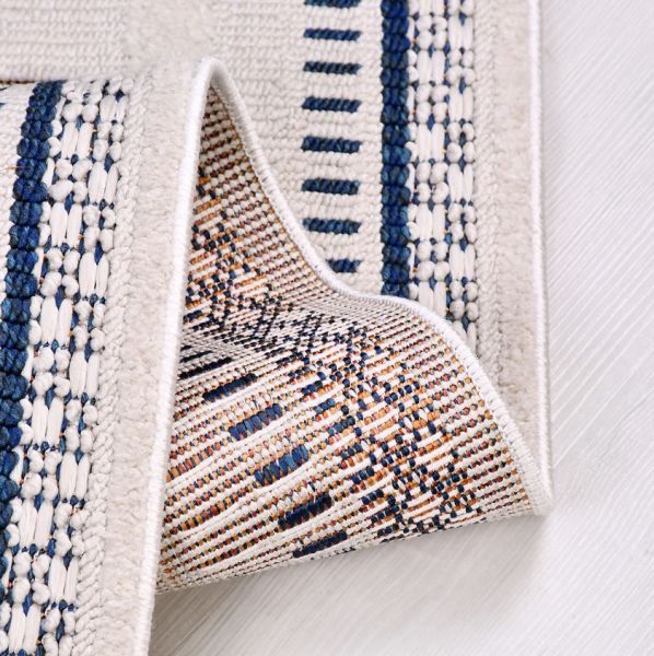 Crea Halı Platon 1752AK Beyaz Mavi Bukle Modern Yumuşak Dokulu Halı My Crea Home