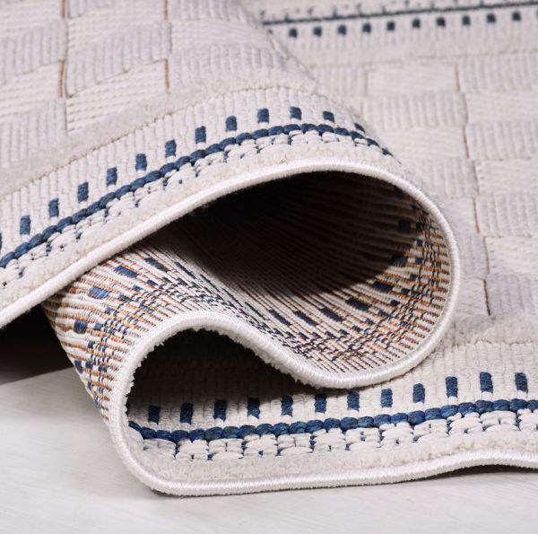 Crea Halı Platon 1752AK Beyaz Mavi Bukle Modern Yumuşak Dokulu Halı My Crea Home