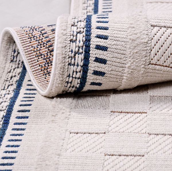 Crea Halı Platon 1752AK Beyaz Mavi Bukle Modern Yumuşak Dokulu Halı My Crea Home