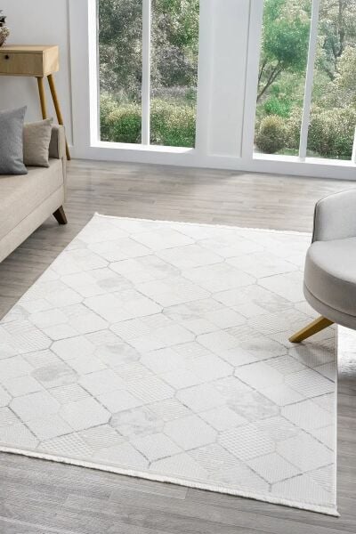 Seyran Halı Sahra 15501 Gri Akrilik Pamuk Taban Modern Salon Koridor Halısı Yolluk