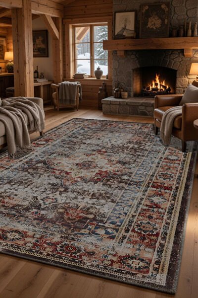 Drom Pamuk Dokuma Taban Kaymaz Şönil Makinede Yıkanabilir Kilim Otantik Vintage Eskitme Desenli Salon Yatak Odası Mutfak Koridor Yolluk Halı