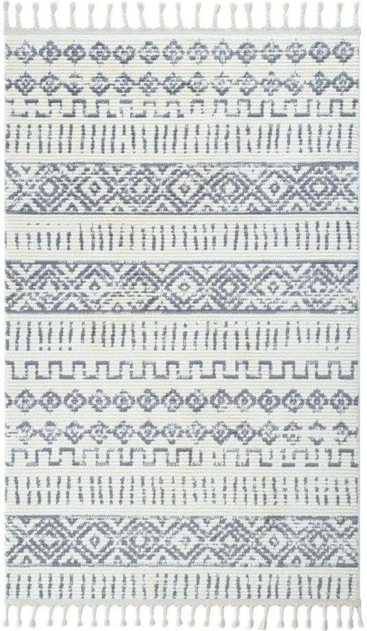 Halımax Seyran Puffy İskandinav Örgü Saçaklı Makine Halısı 1005 Krem Gri