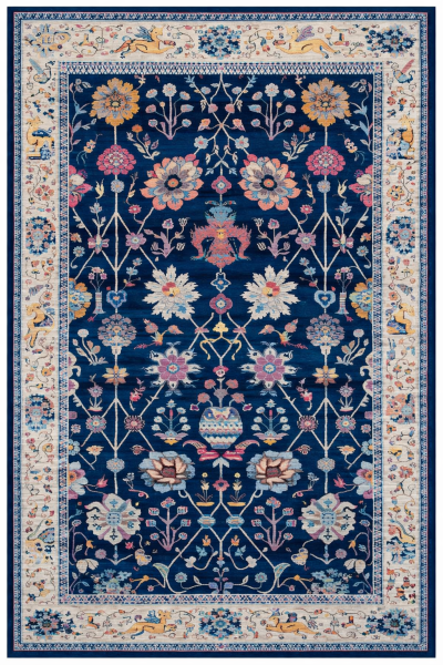 Drom Pamuk Dokuma Taban Kaymaz Şönil Makinede Yıkanabilir Kilim Mavi Renkli Çerçeveli Etnik Salon Yatak Odası Mutfak Koridor Yolluk Halı