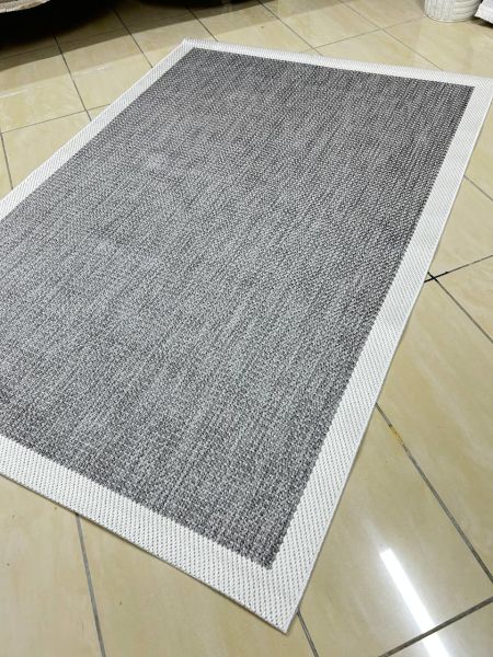 Türkmen Halı Siesta 1501 Beyaz Bordürlü Antrasit Sisal Halı Bordürlü Kolay Temizlenen Hasır Yolluk