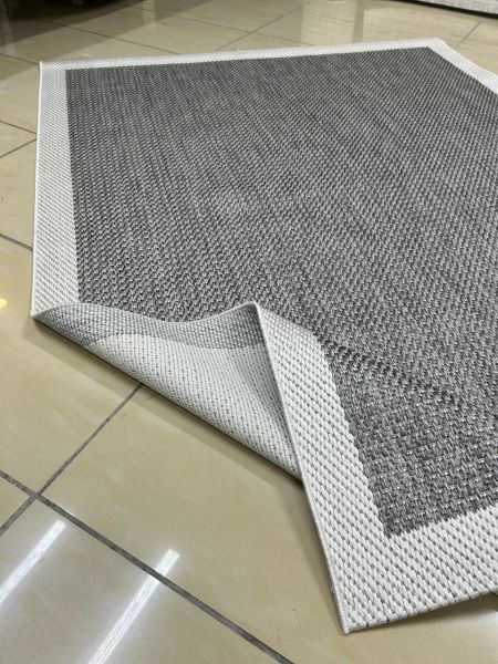 Türkmen Halı Siesta 1501 Beyaz Bordürlü Antrasit Sisal Halı Bordürlü Kolay Temizlenen Hasır Yolluk