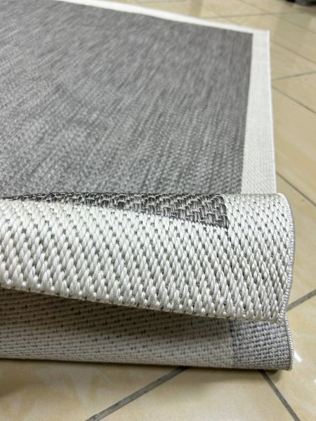 Türkmen Halı Siesta 1501 Beyaz Bordürlü Antrasit Sisal Halı Bordürlü Kolay Temizlenen Hasır Yolluk