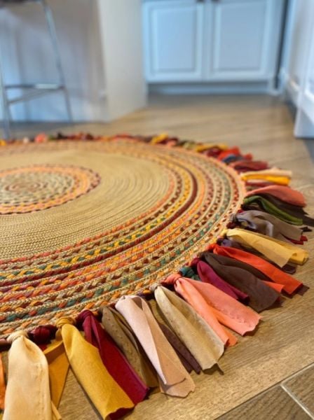 Milda 15 Hasırlı El Örgüsü Çift Taraflı Jüt Kilim Yuvarlak Renkli Püsküllü Jüt Halı