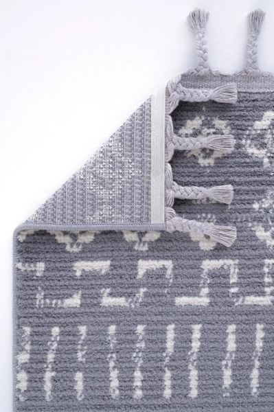 Halımax Seyran Puffy İskandinav Örgü Saçaklı Makine Halısı 1005 Gri