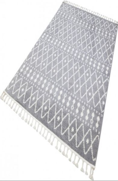 Türkmen Halı Havana HV05 Gri Ekstra Yumuşak Tuşeli Örgü Saçaklı Halı