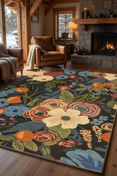 Drom Pamuk Dokuma Taban Kaymaz Şönil Makinede Yıkanabilir Kilim Renkli Floral Salon Yatak Odası Mutfak Koridor Yolluk Halı