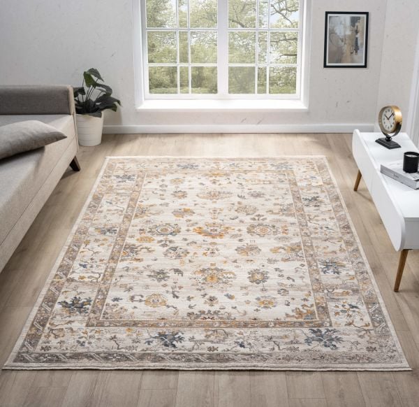 Seyran Asır 0253 Krem Salon Halısı Yolluk Yumuşak Tuşeli Modern Dokuma Makine Halısı