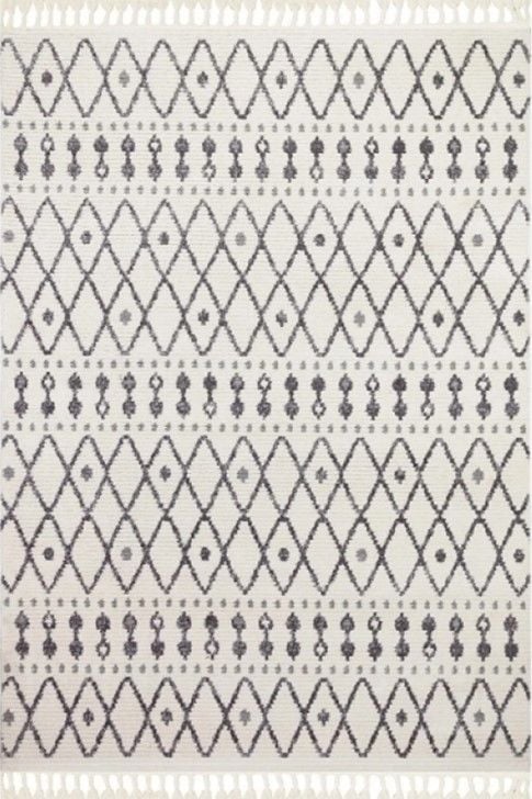 Türkmen Halı Havana HV04 Beyaz Antrasit Ekstra Yumuşak Tuşeli Örgü Saçaklı Halı