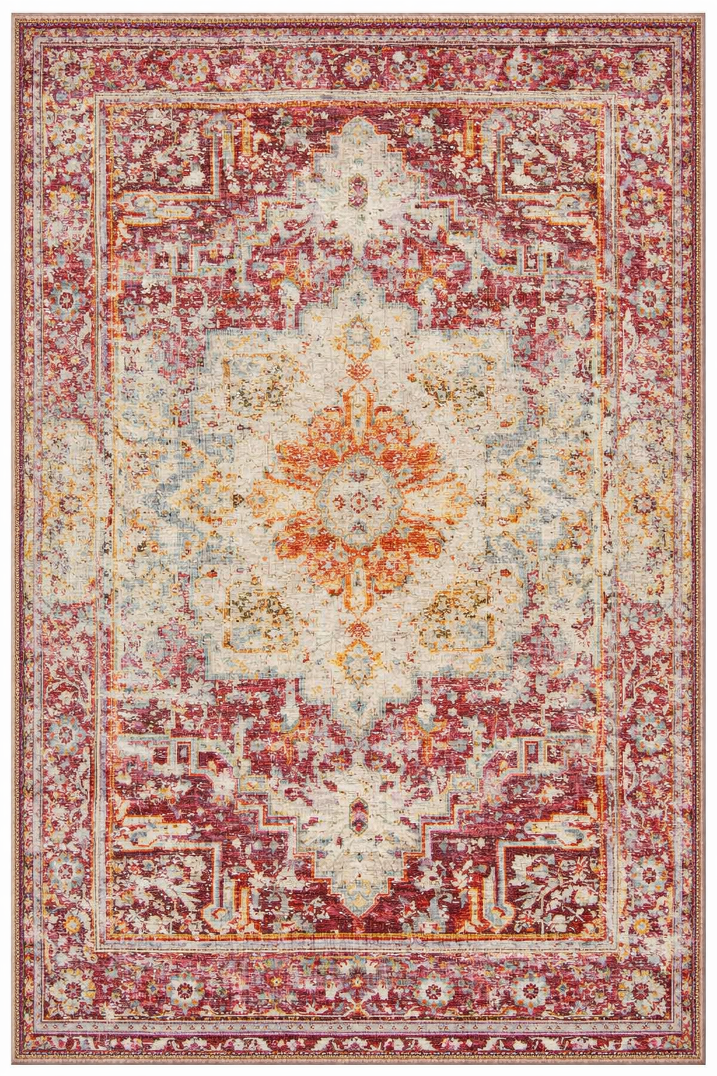 Drom Pamuk Dokuma Taban Kaymaz Şönil Makinede Yıkanabilir Kilim Eskitme Desenli Çerçeveli Salon Yatak Odası Mutfak Koridor Yolluk Halı