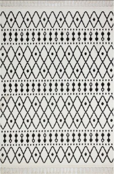 Türkmen Halı Havana HV06 Beyaz Siyah Ekstra Yumuşak Tuşeli Örgü Saçaklı Halı