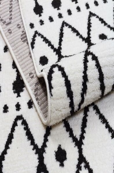 Türkmen Halı Havana HV06 Beyaz Siyah Ekstra Yumuşak Tuşeli Örgü Saçaklı Halı