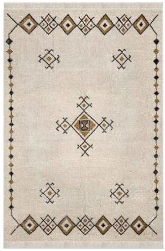 Halımax Dara 192 Yıkanabilir Kaymaz Dokuma Tabanlı Bej Otantik Desenli Modern Halı 100x150