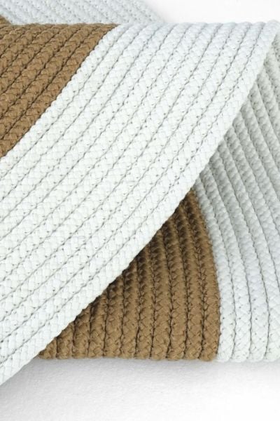 Milda 69 Bordürlü Jüt Hasırlı El Örgüsü Çift Taraflı Kilim Beyaz Kahverengi Oval Jüt Halı 80x150