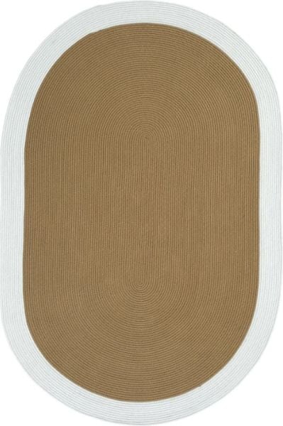 Milda 69 Bordürlü Jüt Hasırlı El Örgüsü Çift Taraflı Kilim Beyaz Kahverengi Oval Jüt Halı