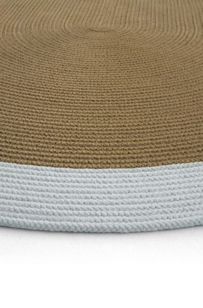 Milda 69 Bordürlü Jüt Hasırlı El Örgüsü Çift Taraflı Kilim Beyaz Kahverengi Oval Jüt Halı 80x150