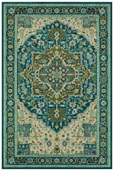 Drom Pamuk Dokuma Taban Kaymaz Şönil Makinede Yıkanabilir Etnik Eskitme Desenli Yeşil Çerçeveli  Salon Yatak Odası Mutfak Koridor Yolluk Halı