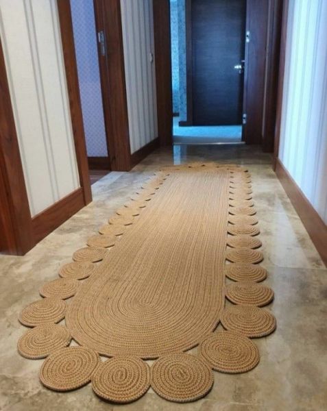 Milda 69 Bordürlü Jüt Hasırlı El Örgüsü Çift Taraflı Kilim Beyaz Kahverengi Oval Jüt Halı 80x150