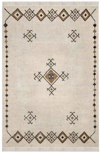 Halımax Dara 192 Yıkanabilir Kaymaz Dokuma Tabanlı Bej Otantik Desenli Modern Halı 120x180
