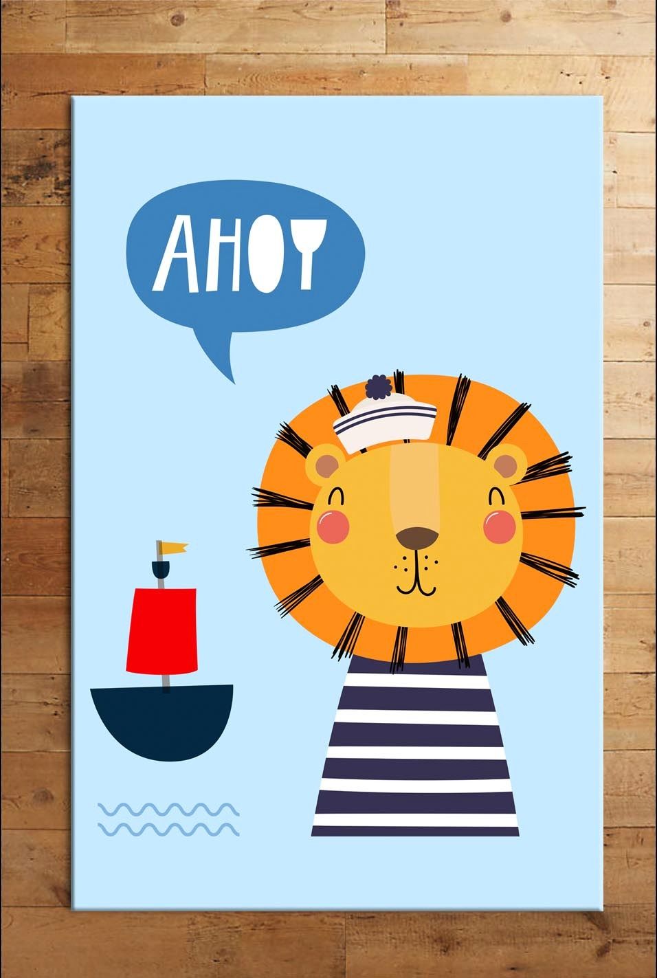 Cino 74 Mavi Turuncu Aslan Figürlü Çocuk Odası Halı Bebek Oyun Halısı