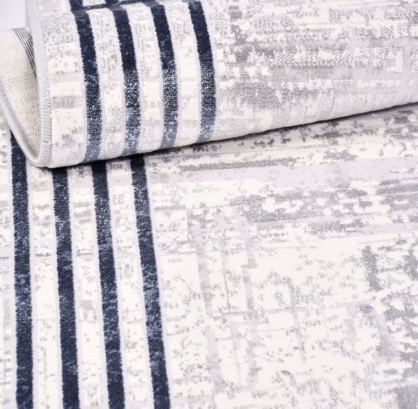 Crea Halı AKİK - 4009MV Akrilik Dokuma Çerçeveli Gri Mavi Modern Salon Halısı My Crea Home