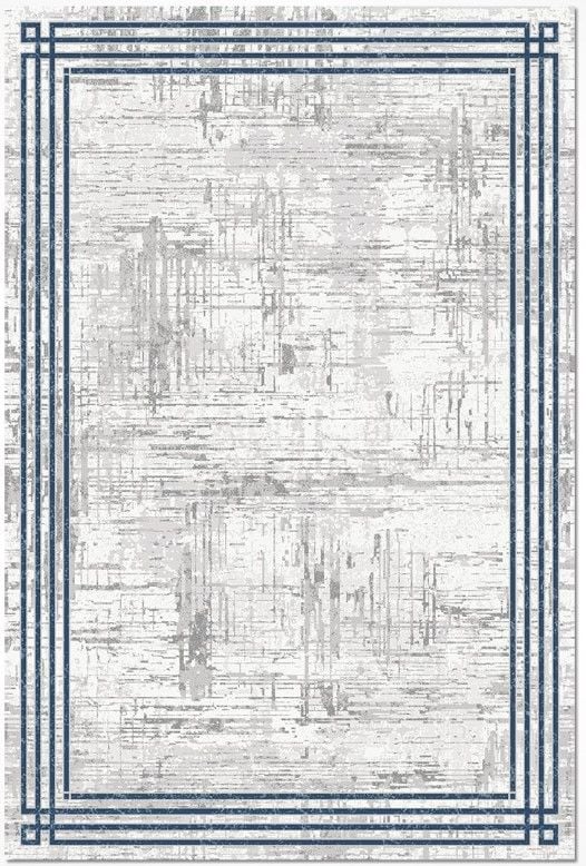 Crea Halı AKİK - 4009MV Akrilik Dokuma Çerçeveli Gri Mavi Modern Salon Halısı My Crea Home