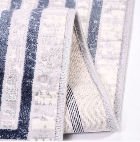 Crea Halı AKİK - 4009MV Akrilik Dokuma Çerçeveli Gri Mavi Modern Salon Halısı My Crea Home