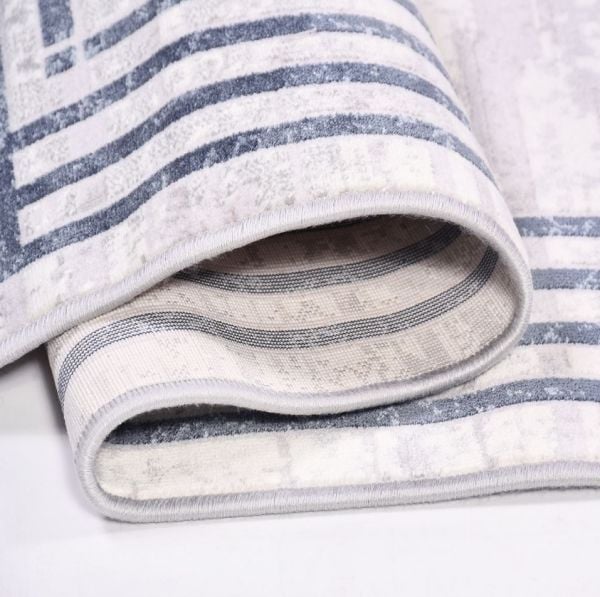 Crea Halı AKİK - 4009MV Akrilik Dokuma Çerçeveli Gri Mavi Modern Salon Halısı My Crea Home