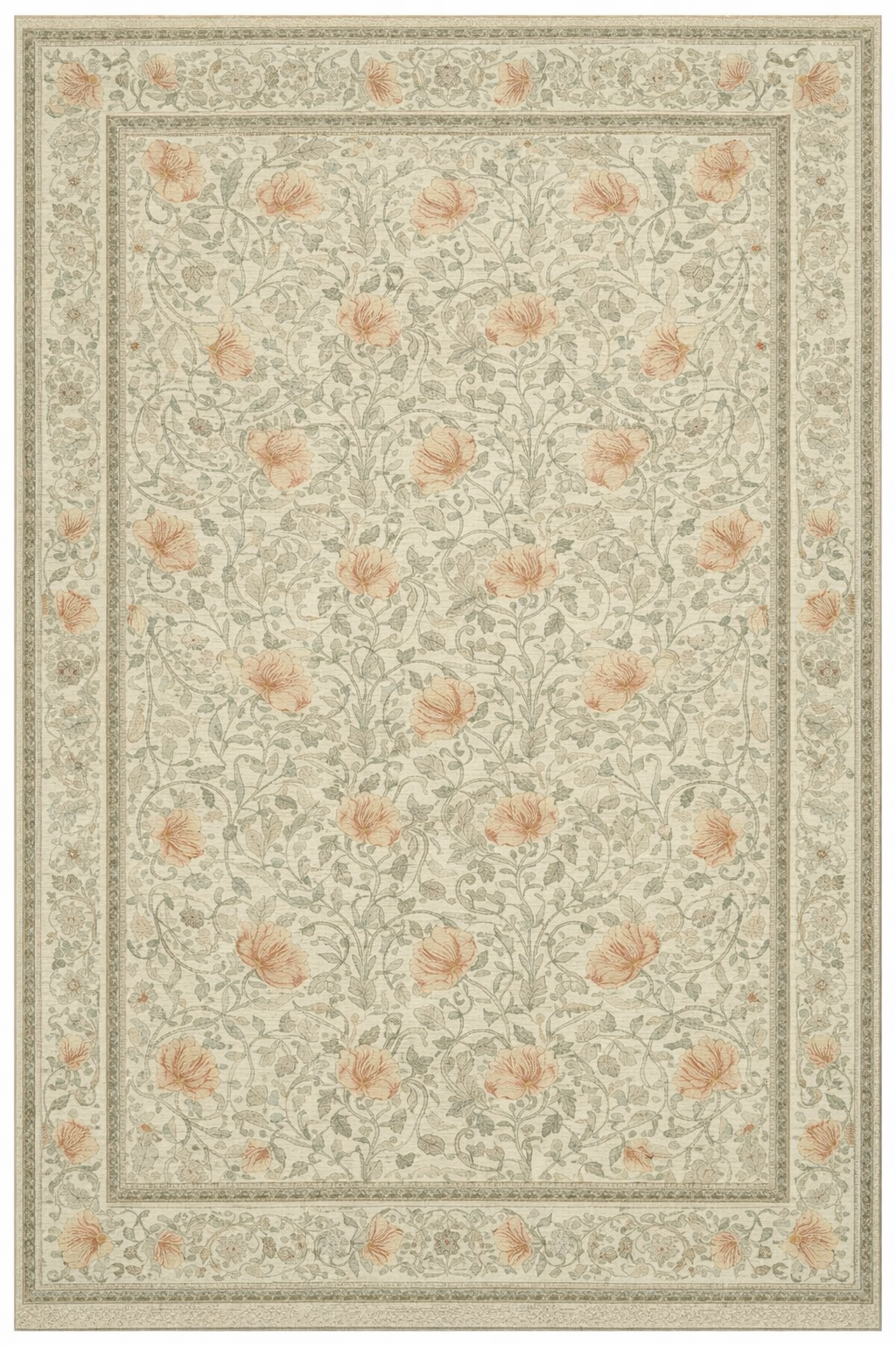 Drom Pamuk Dokuma Taban Kaymaz Şönil Makinede Yıkanabilir Etnik Eskitme Desenli Yeşil Minimal Çiçekli Salon Yatak Odası Mutfak Koridor Yolluk Halı