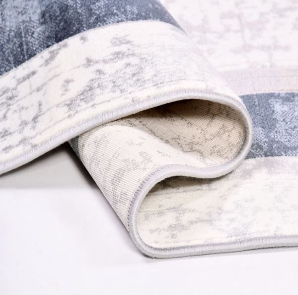 Crea Halı AKİK - 4160MV Akrilik Dokuma Çerçeveli Gri Mavi Modern Salon Halısı My Crea Home